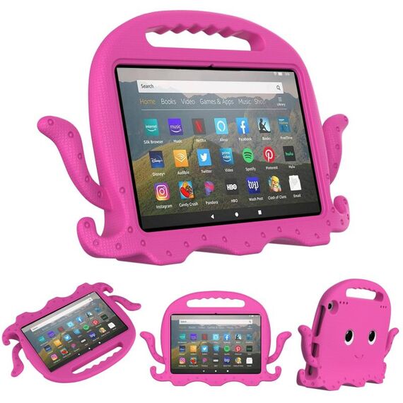 Per Amazon Kindle Fire HD 8 / HD 8 Plus Octopus Eva Shockproof Tablet Case con film sullo schermo e tracolla (Rose Red)