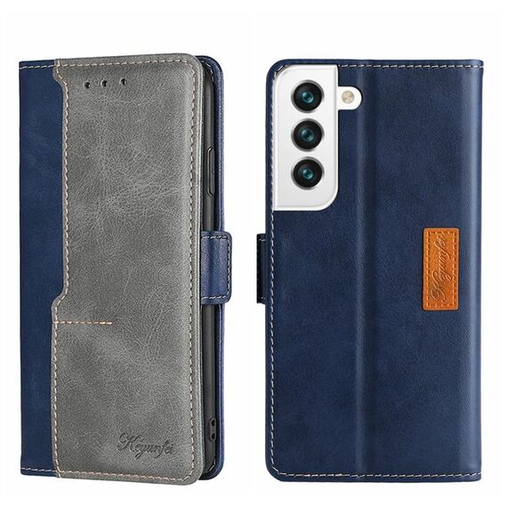 Per Samsung Galaxy S22+ Custodia per telefono in pelle con fibbia laterale a contrasto (blu + grigio)
