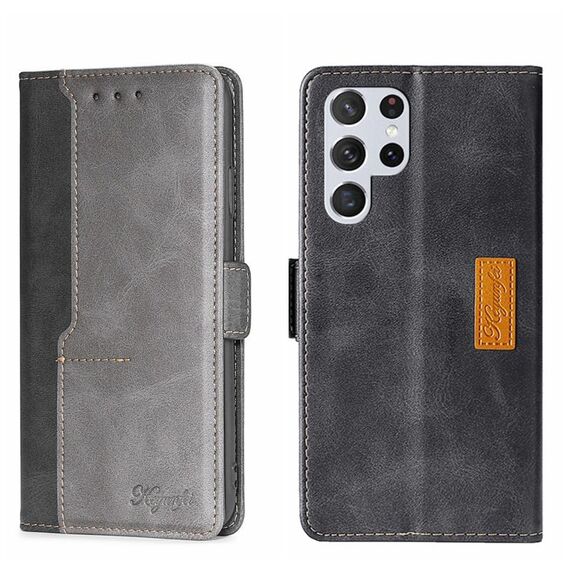 Per Samsung Galaxy S22 Custodia per telefono in pelle con fibbia laterale a colori ultra contrastanti (nero + grigio)