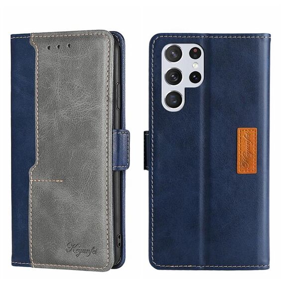 Per Samsung Galaxy S22 Custodia per telefono in pelle con fibbia laterale a colori ultra contrastanti (blu + grigio)