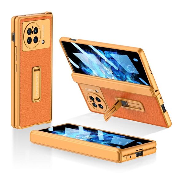 Custodia per telefono in pelle con cerniera magnetica per vivo X Fold GKK con supporto (arancione)