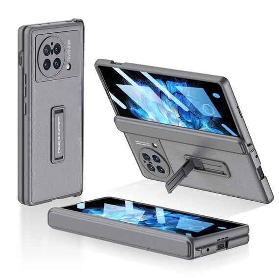 Custodia per telefono in pelle con cerniera magnetica per vivo X Fold GKK con supporto (grigio)