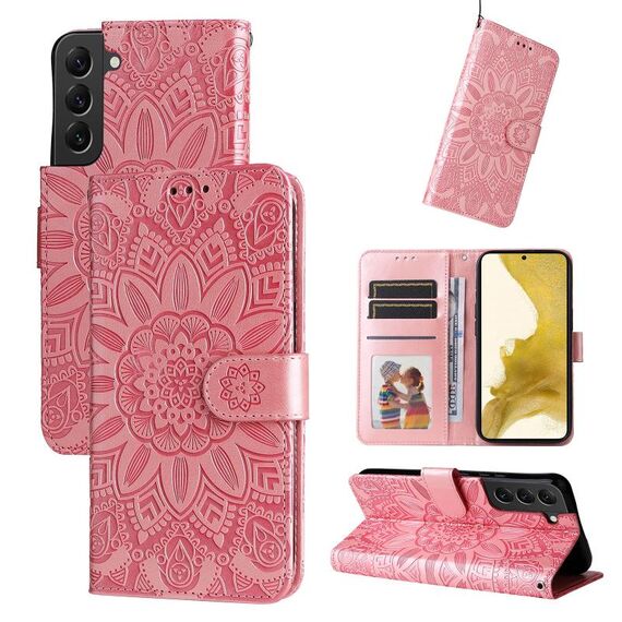Per Samsang Galaxy S22 + 5G Custodia in pelle di girasole goffrata (rosa)