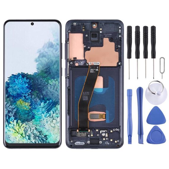 Schermo LCD originale Super AMOLED e digitalizzatore assemblaggio completo con cornice per Samsung Galaxy S20 5G SM-G981B (nero)