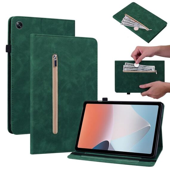Custodia per tablet in pelle con cerniera in tinta unita per OPPO Pad Air Skin Feel (verde)