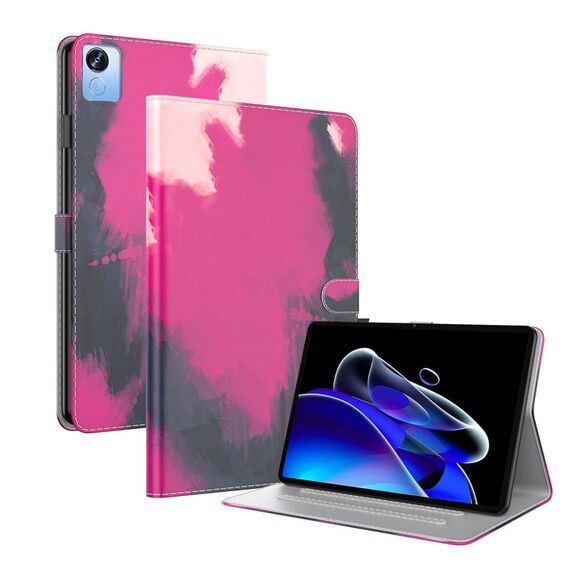 Per Realme Pad X Custodia per tablet in pelle con motivo ad acquerello (colore bacca)
