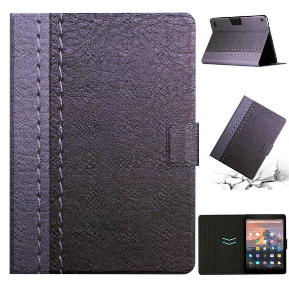 Per Amazon Kindle Fire HD 7 2019/2017/2015 Custodia per tablet in pelle a tinta unita con cuciture (grigio)