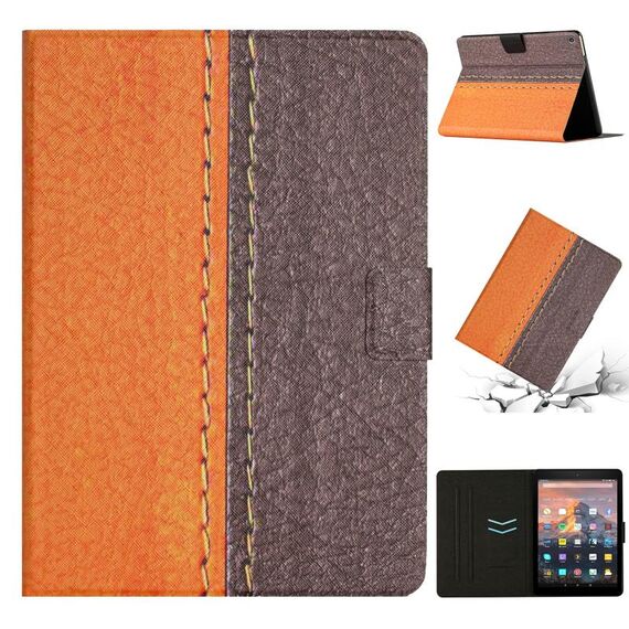 Per Amazon Kindle Fire HD 8 2018/2017/2016 Custodia per tablet in pelle a tinta unita con cuciture (arancione)