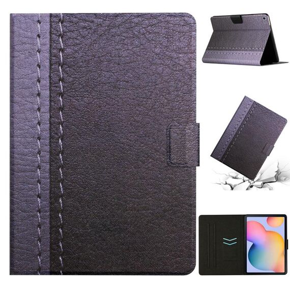 Per Samsung Galaxy Tab S6 Lite P610 Custodia per tablet in pelle tinta unita con cuciture (grigio)
