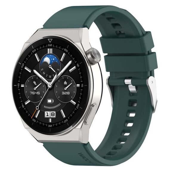 For Honor Magic Watch 2 46mm 22mm Cinturino in silicone con testa sporgente Fibbia argentata (verde scuro)