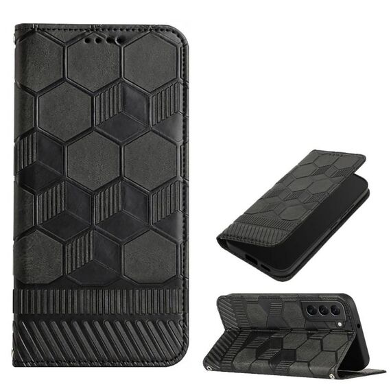 Per Samsung Galaxy S22 5G Football Texture Magnetic Leather Flip Phone Case (Nero)
