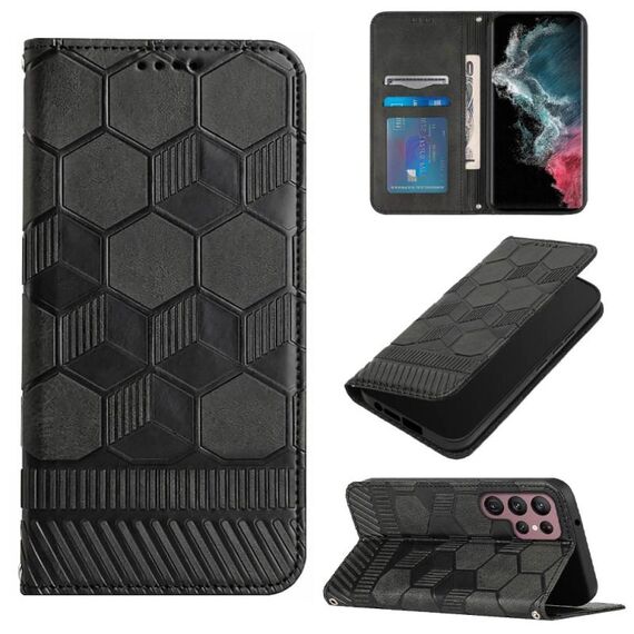 Per Samsung Galaxy S22 Ultra 5G Football Texture Magnetic Leather Flip Phone Case (Nero)
