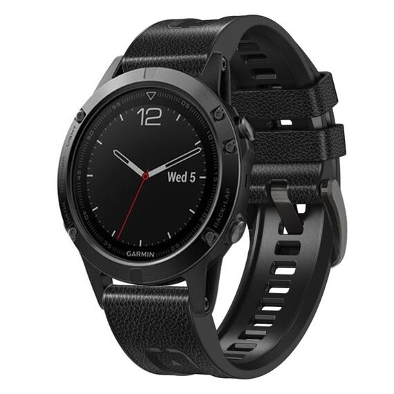 Per Garmin Fenix 7X cinturino in silicone + pelle a sgancio rapido (nero)