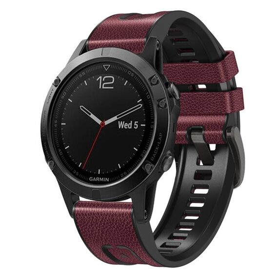 Per Garmin Fenix 7X cinturino in silicone + pelle a sgancio rapido (rosso vino)