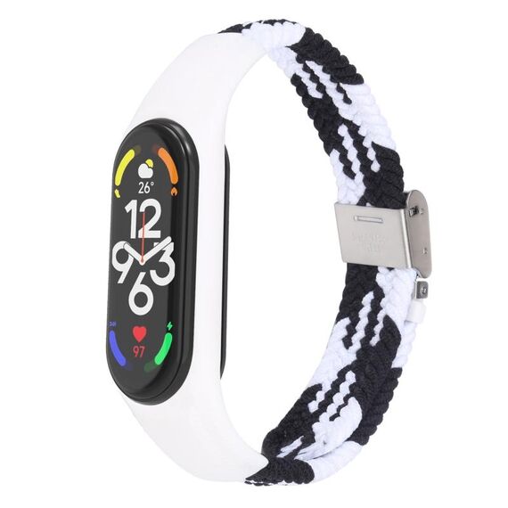 Per Xiaomi Mi Band 7 Cinturino integrato intrecciato in nylon regolabile (nero bianco)