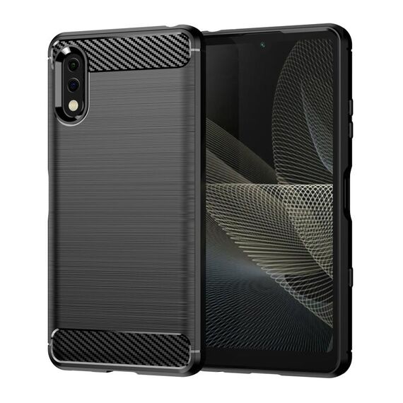 Per Sony Xperia Ace II Custodia per cellulare in TPU spazzolato con struttura in fibra di carbonio (nera)