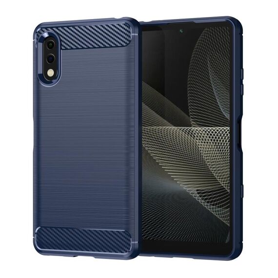 Per Sony Xperia Ace II Custodia per cellulare in TPU spazzolato con struttura in fibra di carbonio (blu)