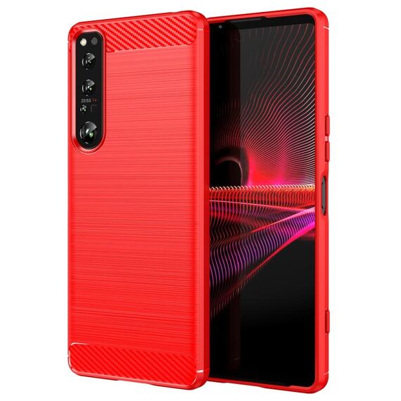 Per Sony Xperia 1 IV Custodia per telefono in fibra di carbonio con struttura spazzolata (rossa)