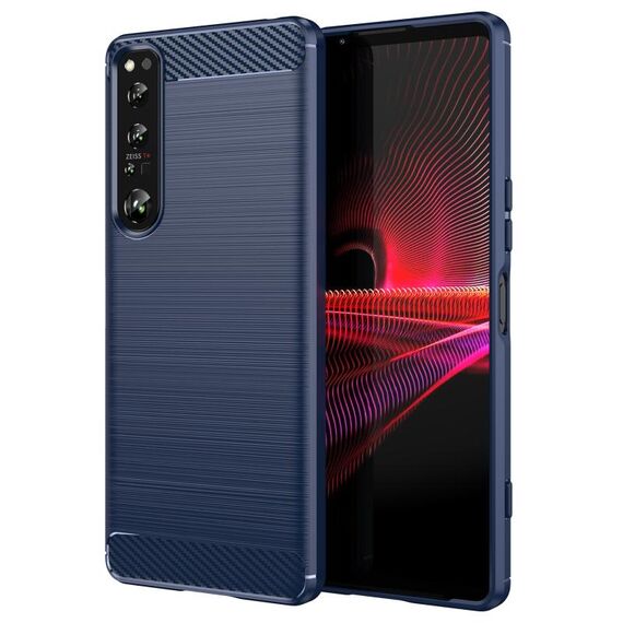 Per Sony Xperia 1 IV Custodia per cellulare in TPU spazzolato con struttura in fibra di carbonio (blu)