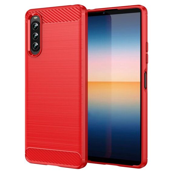 Per Sony Xperia 10 IV Custodia per telefono in fibra di carbonio con struttura spazzolata (rossa)
