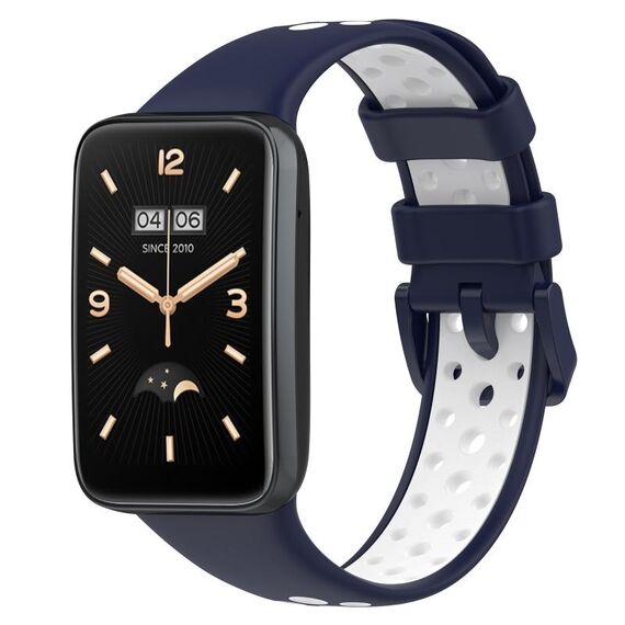 Per Xiaomi Mi Band 7 Pro Cinturino in silicone traspirante bicolore (blu notte + bianco)