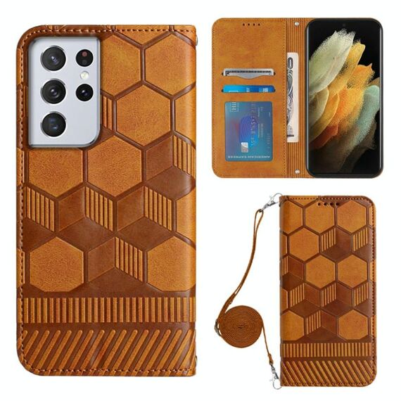 Per Samsung Galaxy S21 Ultra 5G Crossbody Football Texture Custodia magnetica per telefono in PU (cachi)