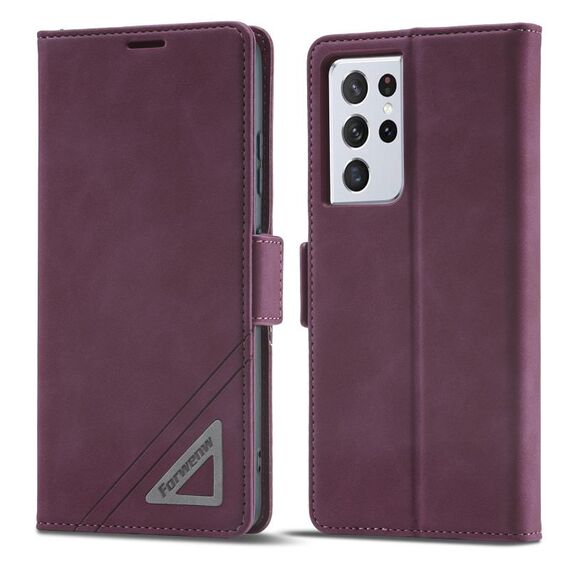 Per Samsung Galaxy S21 Ultra 5G Custodia per telefono in pelle con fibbia Dual-side Forwenw (rosso vino)