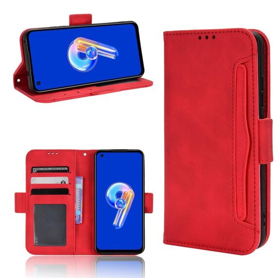 Per ASUS Zenfone 9 Skin Feel Calf Texture Card Slots Custodia per telefono in pelle (rosso)