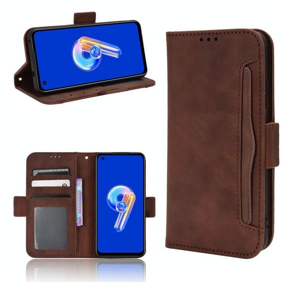 Per ASUS Zenfone 9 Skin Feel Calf Texture Card Slots Custodia per telefono in pelle (marrone)