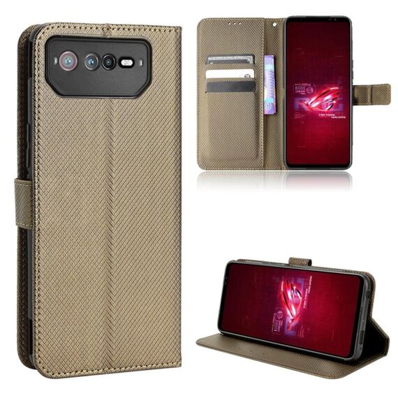 Per ASUS ROG Phone 6 / 6 Pro Custodia per telefono in pelle con struttura a diamante (marrone)