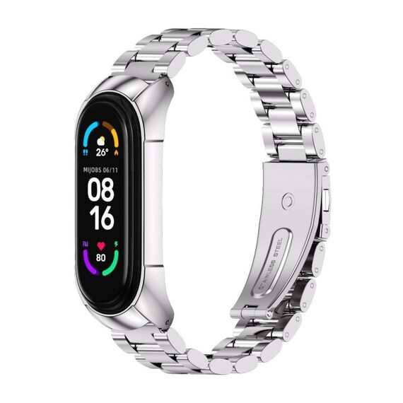 Per Xiaomi Mi Band 6 / 6 NFC MIJOBS TF2 Cinturino in acciaio inossidabile con tre perline (argento)