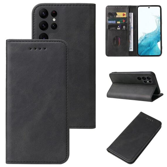 Per Samsung Galaxy S22 Ultra 5G Calf Texture Magnetic Flip Custodia per telefono in pelle (nero)