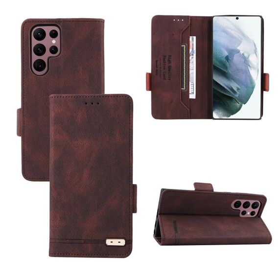Per Samsung Galaxy S22 Ultra 5G Chiusura magnetica Custodia in pelle per cellulare (marrone)