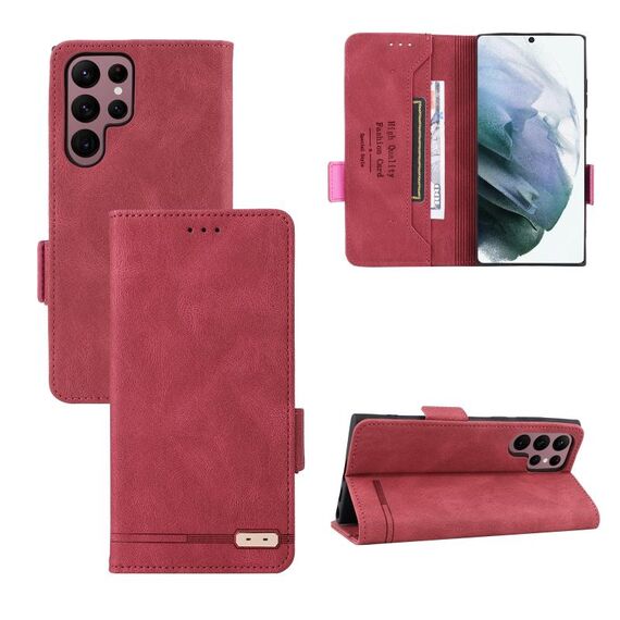Per Samsung Galaxy S22 Ultra 5G Chiusura magnetica Flip Custodia in pelle per telefono (rosso)