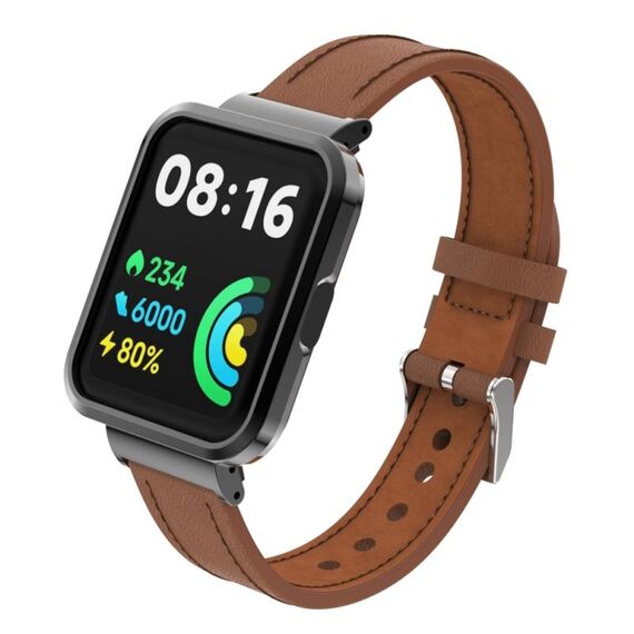 Per Xiaomi Mi Watch Lite / Redmi Watch Cinturino integrato in vera pelle con cassa in metallo (marrone)