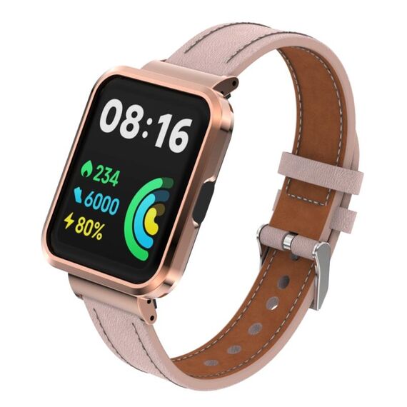 Per Xiaomi Redmi Watch 2 Lite Cinturino integrato con cassa in metallo in vera pelle (rosa chiaro)