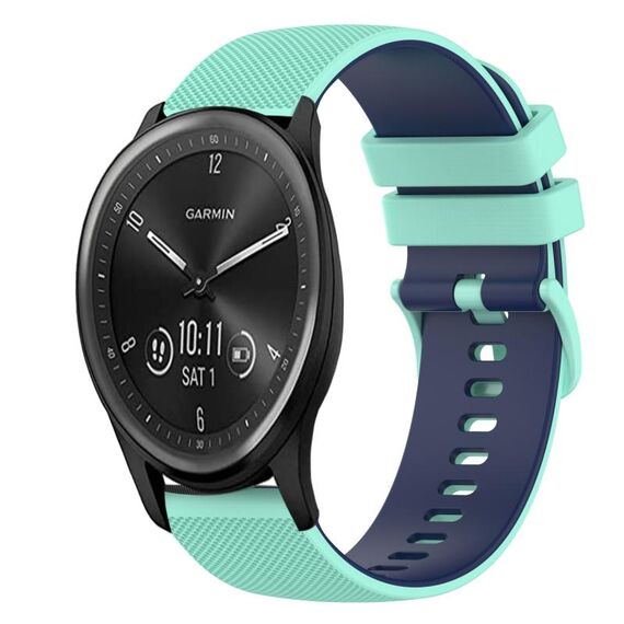 Per Garmin Vivomove Sport Cinturino in silicone bicolore a scacchi da 20 mm (verde acqua + blu)