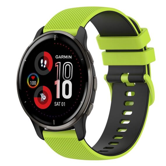 Per Garmin Venu 2 Plus Cinturino in silicone bicolore a scacchi da 20 mm (verde lime + nero)