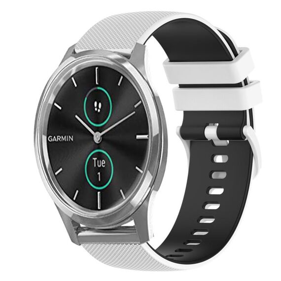 Per Garmin VivoMove Luxe Cinturino in silicone bicolore a scacchi da 20 mm (bianco + nero)