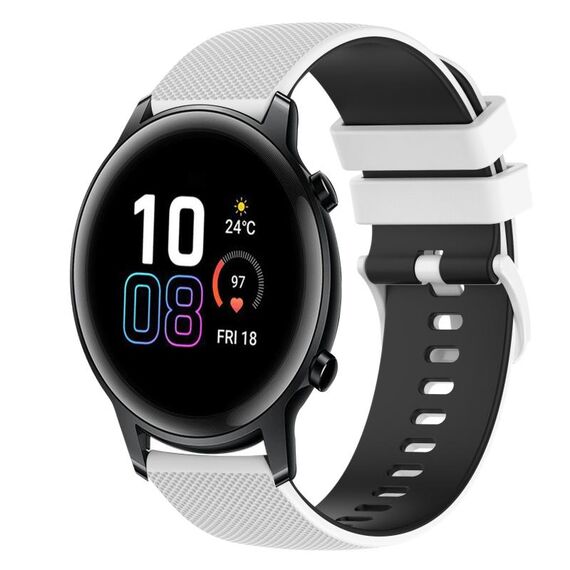 Cinturino per orologio in silicone bicolore a scacchi da 42 mm 20 mm per Honor MagicWatch2 (bianco + nero)