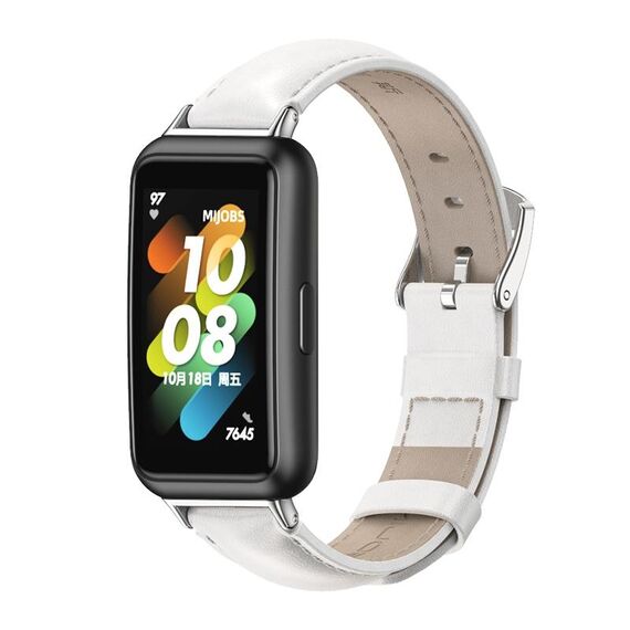Per Huawei Band 7/7 NFC MIJOBS Cinturino in pelle di vacchetta (argento bianco)