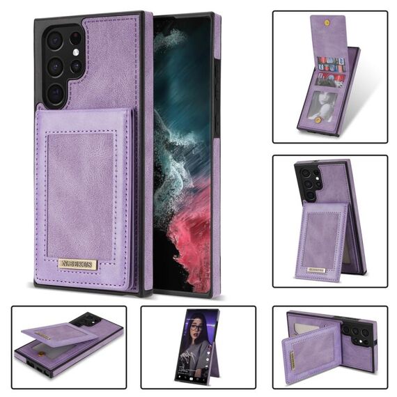 Per Samsung Galaxy S22 Ultra 5G N.Bekus Vertical Flip Card Slot RFID Custodia per telefono (viola)