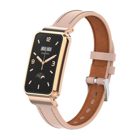 Per Xiaomi Mi Band 7 Pro Cinturino in pelle con struttura in metallo in microfibra (rosa chiaro)