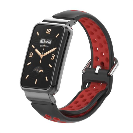 Per Xiaomi Mi Band 7 Pro Cinturino in silicone con struttura in metallo (nero + rosso)