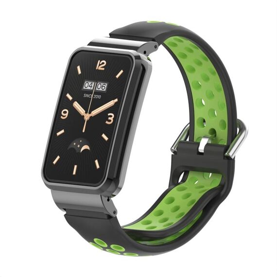 Per Xiaomi Mi Band 7 Pro Cinturino in silicone con struttura in metallo (nero + verde)