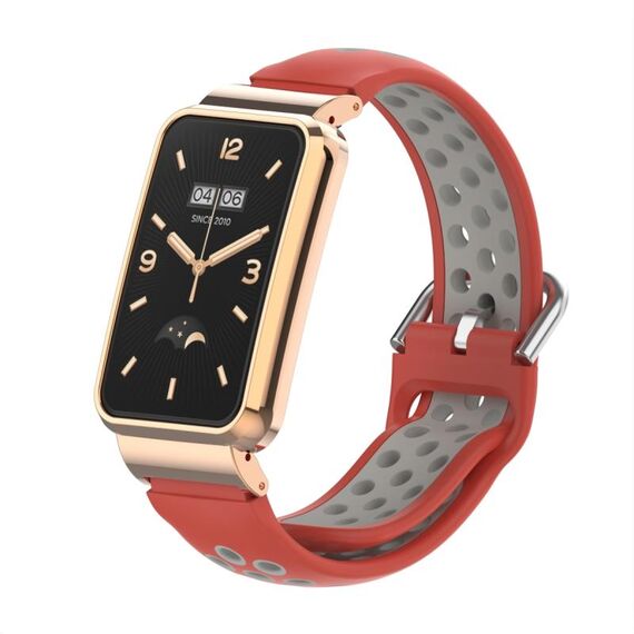 Per Xiaomi Mi Band 7 Pro Cinturino in silicone con struttura in metallo (rosso + grigio)