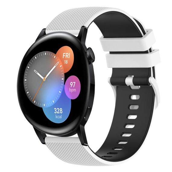 Per Huawei Watch GT3 46mm 22mm Cinturino in silicone bicolore a scacchi (bianco + nero)