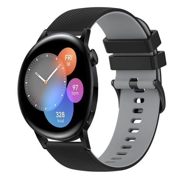 Per Huawei Watch 3 Cinturino in silicone bicolore a scacchi da 22 mm (nero + grigio)