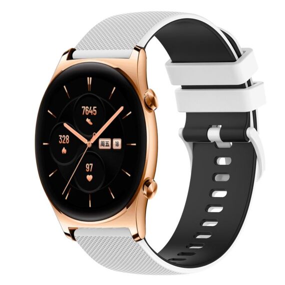 Cinturino per orologio in silicone bicolore a scacchi da 22 mm For Honor Watch GS 3 (bianco + nero)