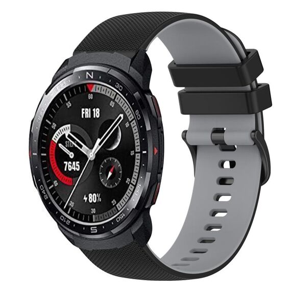 Cinturino per orologio in silicone bicolore a scacchi da 22 mm For Honor Watch GS Pro (nero + grigio)
